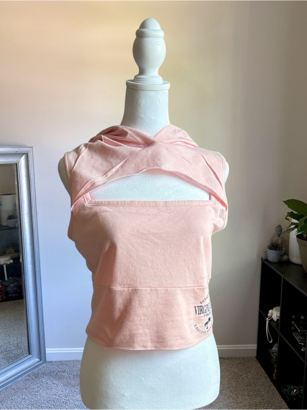 Sleeveless coral color Cropped Hoodie Top
